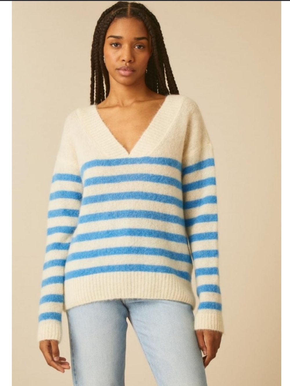 LEON & HARPER NOUS Stripe V Neck Sweater